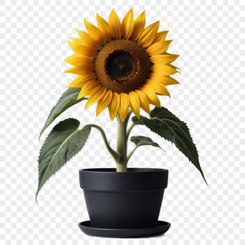 A high-resolution PNG image of a single large sunflower in full bloom with a clear background.