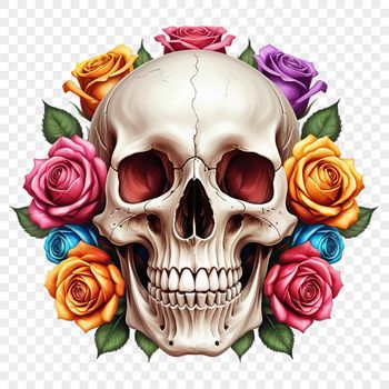 A transparent skull graphic with a clear background, suitable for various creative projects.
