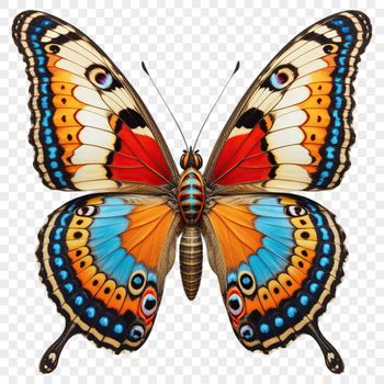 Colorful insect with iridescent wings in a transparent background.