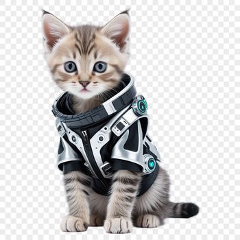A high-resolution transparent image of a small domestic cat with a clear background.