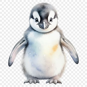 A small penguin chick standing on the ice with its mother, depicted in high resolution and transparent background.