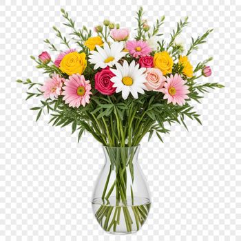 A transparent high-resolution PNG bouquet of flowers with clear background.