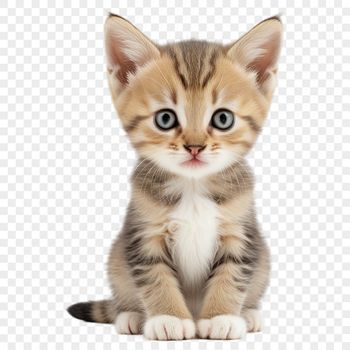 A high-resolution PNG image of a cute gray kitten with a clear background, suitable for commercial use.