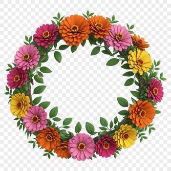 A floral wreath made from various flowers and foliage.