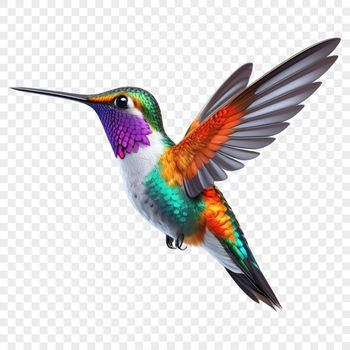 A high-resolution PNG image of a colorful hummingbird with a clear background, suitable for commercial and personal use.