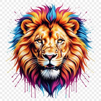 A large African lion with a golden coat and regal mane standing on a plain background.