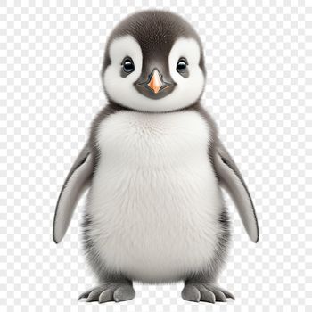 Close-up image of a baby penguin with flippers and feathers, suitable for print and web use.