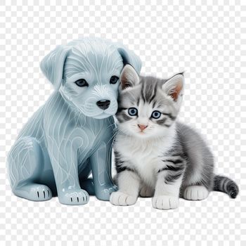 A high-resolution PNG image featuring a playful dog and cat combination for commercial or personal use.
