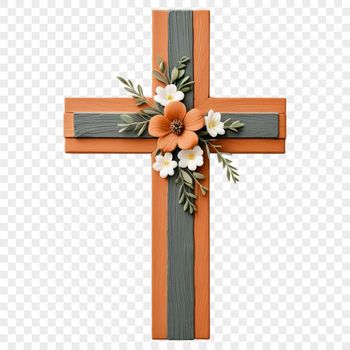 A transparent PNG image of a simple cross with floral details on its arms.