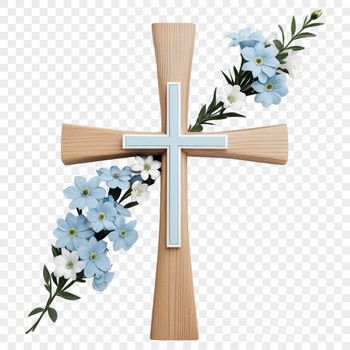 Transparent PNG image of a cross with intricate details and clear background.