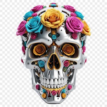 A clear transparent skull illustration on a white background.