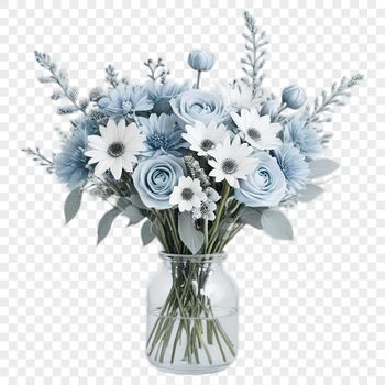 A bouquet of colorful flowers in a transparent background.
