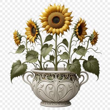 A high-resolution transparent PNG image of a single sunflower in full bloom, placed on a clear background.