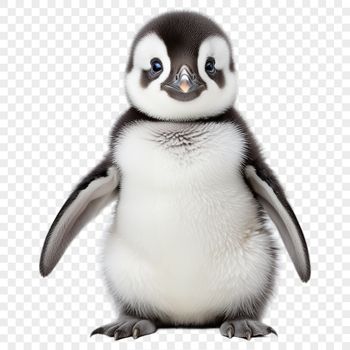 A high resolution transparent PNG image of a cute baby penguin with clear background.