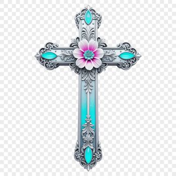 A detailed image of a crucifix with intricate details and a clear transparent background.