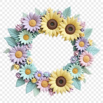 A high-resolution floral wreath with clear background, designed for sublimation printing or DIY projects.