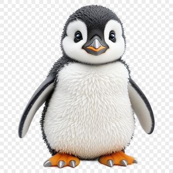 A small penguin chick on a white background.