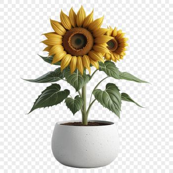 A high-resolution image of a single sunflower in a transparent background.