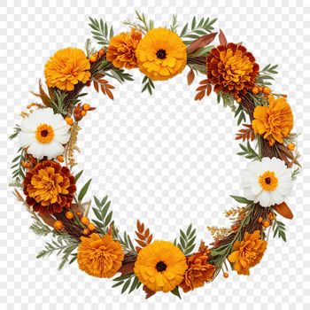 A transparent PNG floral wreath with clear background for high-resolution printing or digital use.