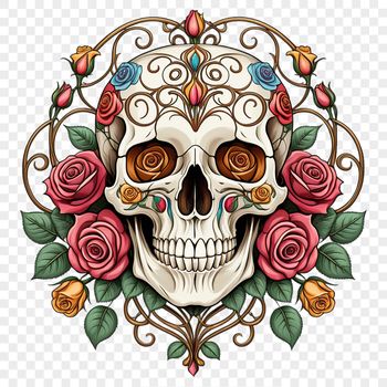 A transparent PNG skull image with a clear background, suitable for commercial or personal use in various designs.