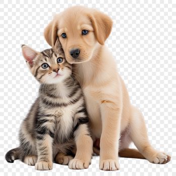 A cartoon illustration of a puppy kitten hybrid animal with a clear background.