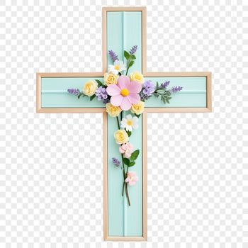 A transparent PNG file of a simple cross with floral details on the arms.