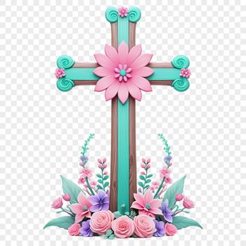 A clear background Crucifix in PNG format with a simple floral design incorporated into the cross.