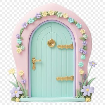 An illustrated design of a magical fairy door with a large transparent PNG format suitable for commercial use.