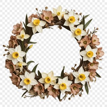 A high-resolution floral wreath with a transparent background.