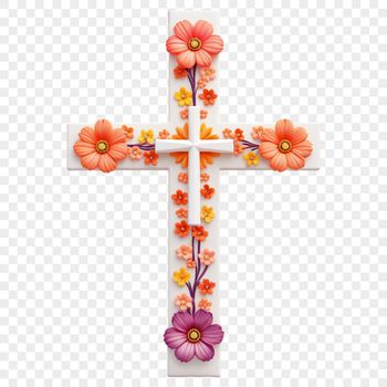 A transparent PNG image of a cross with floral details, suitable for commercial and personal use.