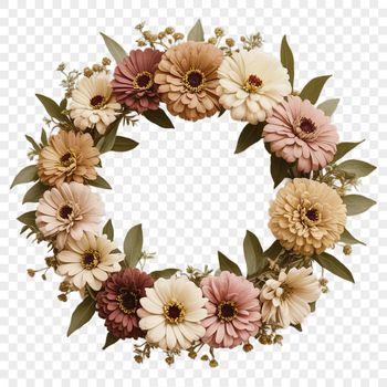 A high-resolution floral wreath design with clear background, suitable for sublimation printing or commercial use.