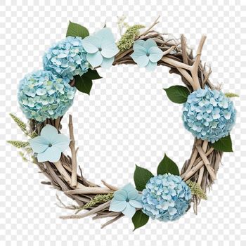 A high-resolution floral wreath made up of layered flowers on a transparent background.