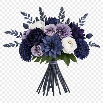 A collection of colorful flowers arranged together in a transparent PNG image.