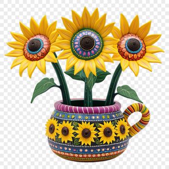 A single stem of a bright yellow sunflower with dark centers rising from a white flower pot.