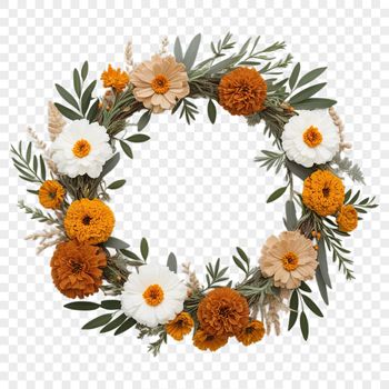A high-resolution floral wreath with a clear background, designed for commercial use or personal projects.