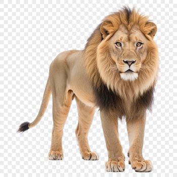 A close-up image of a majestic lion's face with a clear background.