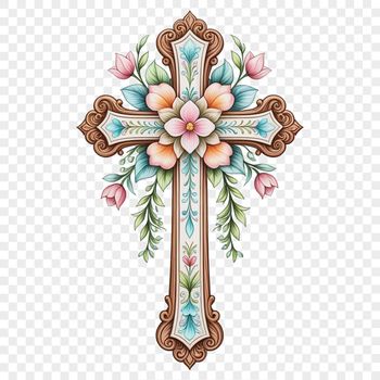 A high-resolution transparent PNG image of a white wooden crucifix on a clear background.