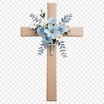 A transparent PNG image of a classic cross with intricate details.