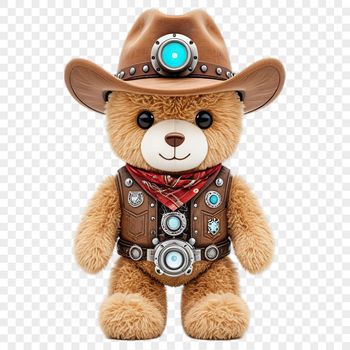 A transparent PNG image of a cuddly teddy bear on a clear background.