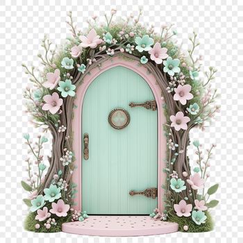 A whimsical fairy door with intricate details, suitable for digital art and print projects.
