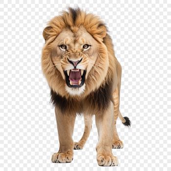 A close-up of a lion's face with a clear background, suitable for printing and commercial use.