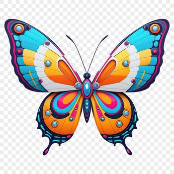 A colorful butterfly with intricate details against a transparent background.