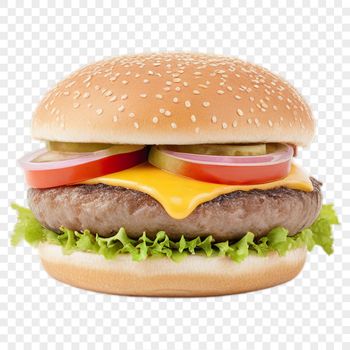 A high-resolution image of a cheeseburger on a transparent background.