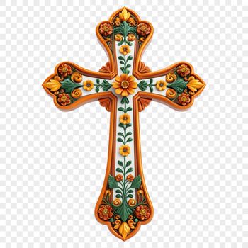 A high-resolution transparent image of a simple cross with floral motifs, suitable for commercial and personal use.