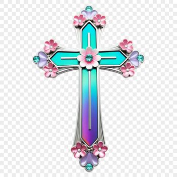 A transparent high-resolution PNG image of a simple cross with floral patterns.