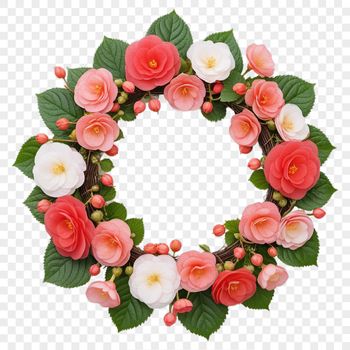 A floral wreath designed for commercial use with a clear background.