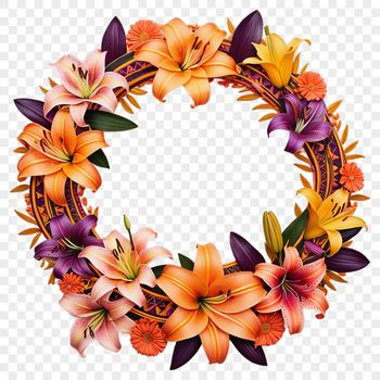 A high-resolution floral wreath design with a clear background, suitable for print or digital use.