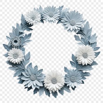 A transparent floral wreath made up of individual flowers and leaves, suitable for commercial use.