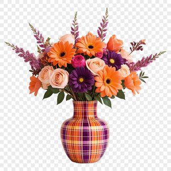 A transparent bouquet of colorful flowers on a clear background.