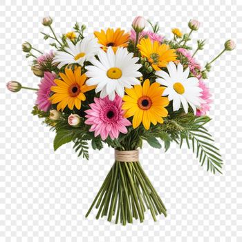 A colorful arrangement of flowers in a clear background PNG image.